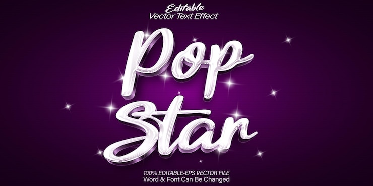 Vector efecto de texto vectorial de estrella pop editable alfabeto música club de fiestas purple rock