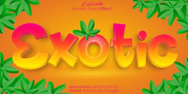 Efecto de texto vectorial exótico Editable Alfabeto Fruta jugosa Paraíso Hawai Aloha Tropical