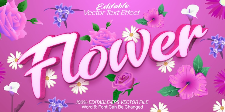 Vector efecto de texto vectorial de flores editable alfabeto floral primavera botánica