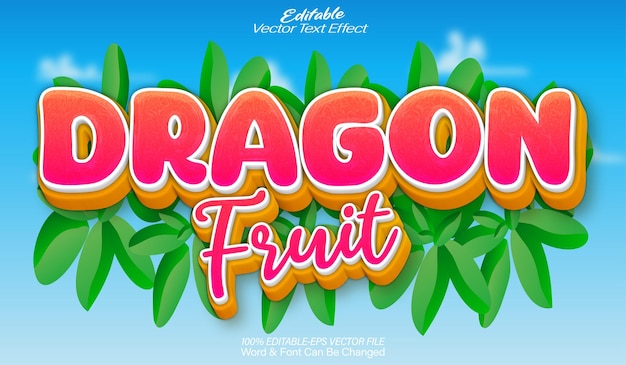 Vector efecto de texto vectorial de la fruta del dragón editable alfabeto cítricos jugosos alimentos maduros