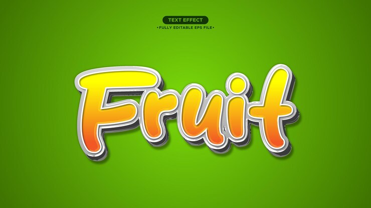 Vector efecto de texto vectorial de frutas y frescos texto y fuente editables