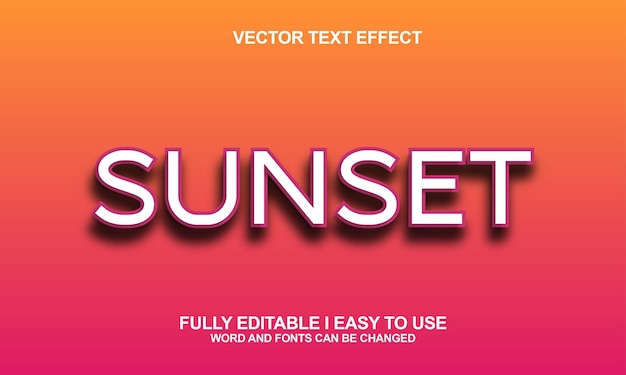Efecto de texto vectorial de fuente editable para el atardecer