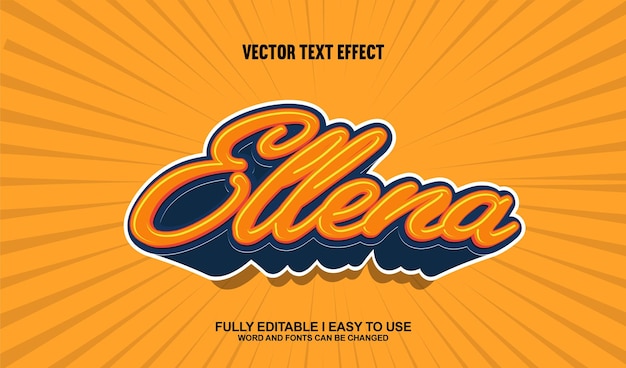 Efecto de texto vectorial de fuente totalmente editable de Ellena