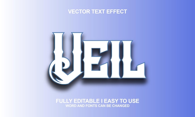 Efecto de texto vectorial de fuentes editables para el velo