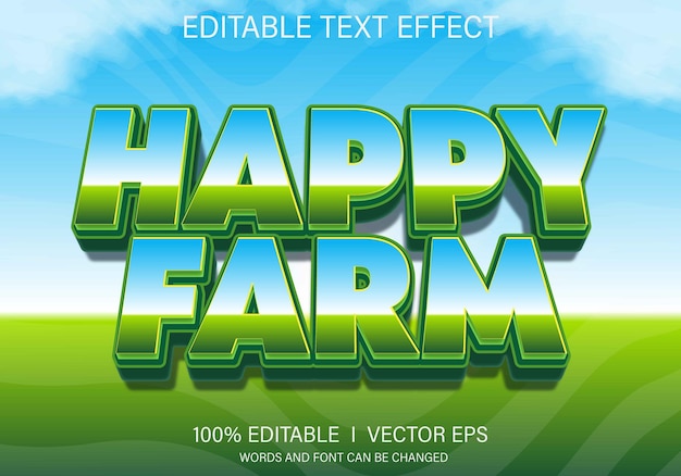 Efecto de texto vectorial de granja feliz con diseño de estilo moderno