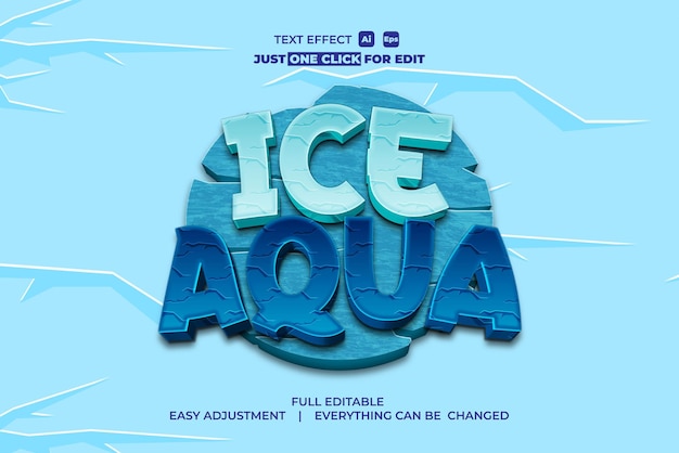 Efecto de texto vectorial del juego aqua de hielo editable