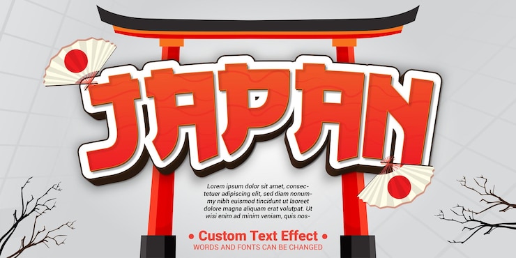 Vector efecto de texto vectorial libre de japón editable estilo de texto de asia y templo