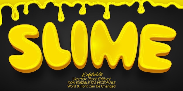 Efecto de texto vectorial de limo Editable alfabeto amarillo líquido gota tóxica