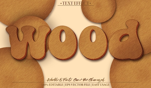 Efecto de texto vectorial de madera Alfabeto editable Tabla de madera de madera