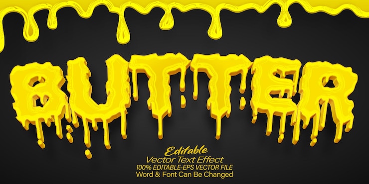 Vector efecto de texto vectorial de mantequilla alfabeto editable alimentos fluidos crema margarina jabón