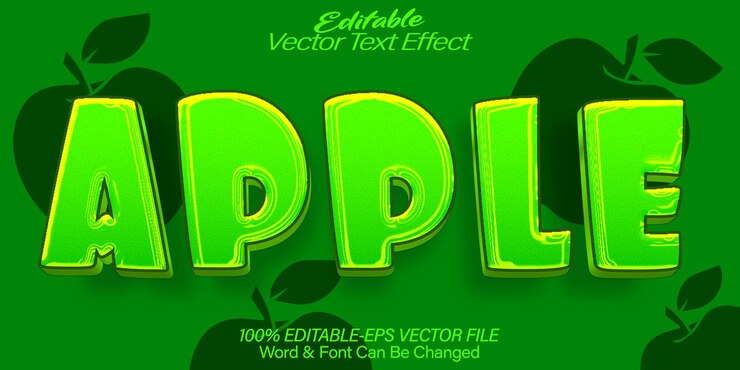 Vector efecto de texto vectorial de manzana editable alfabeto fruta fresca ecológica verde