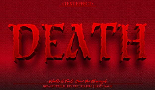 Efecto de texto vectorial de la muerte Editable Alfabeto Rojo Horror Muere Fin Muerto