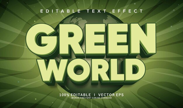 efecto de texto vectorial de mundo verde con diseño de estilo moderno