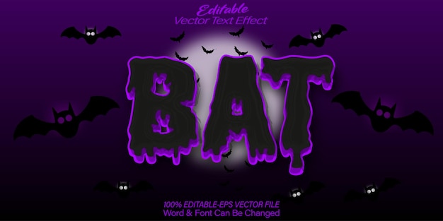 Efecto de texto vectorial de murciélago Editable Alfabeto Vida silvestre Cueva de mamíferos voladores