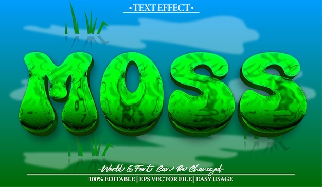 Efecto de texto vectorial de musgo alfabeto editable follaje de plantas verdes flora de algas