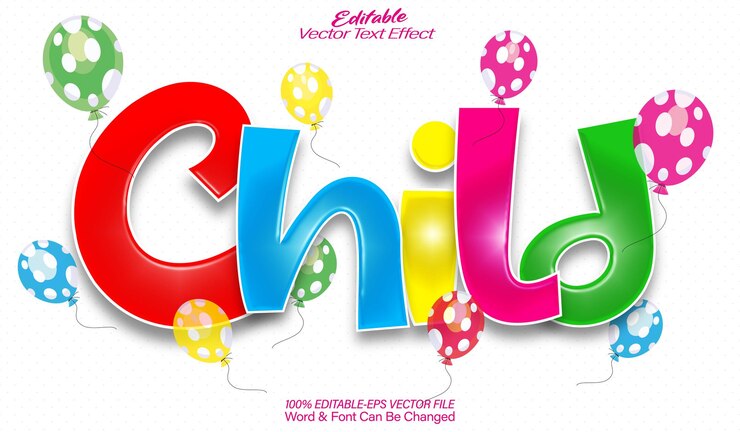 Vector efecto de texto vectorial para niños editable alfabeto para niños coloroso divertido feliz alegre