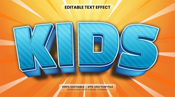 Vector efecto de texto vectorial para niños estilo de texto cómico y de dibujos animados editables