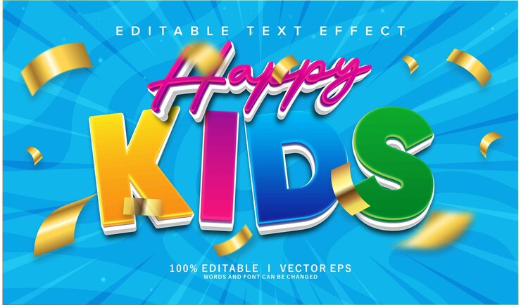 Vector efecto de texto vectorial para niños felices con diseño de estilo moderno