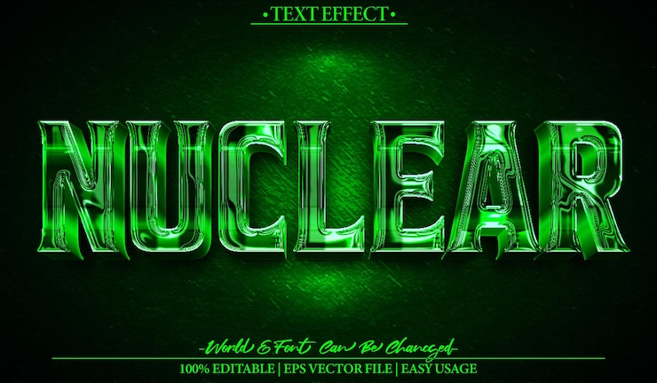 Vector efecto de texto vectorial nuclear editable alfabeto energía atómica potencia de radiación