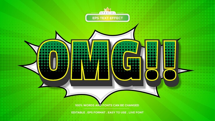Vector efecto de texto vectorial omg cómico editable con diseño de estilo moderno