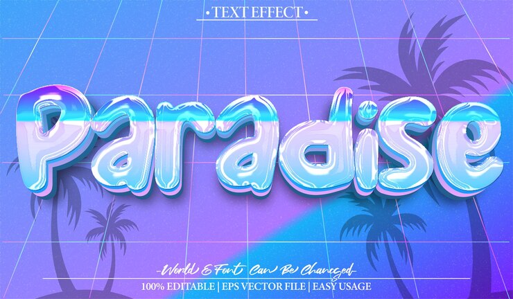 Vector efecto de texto vectorial del paraíso editable alfabeto california california tropical
