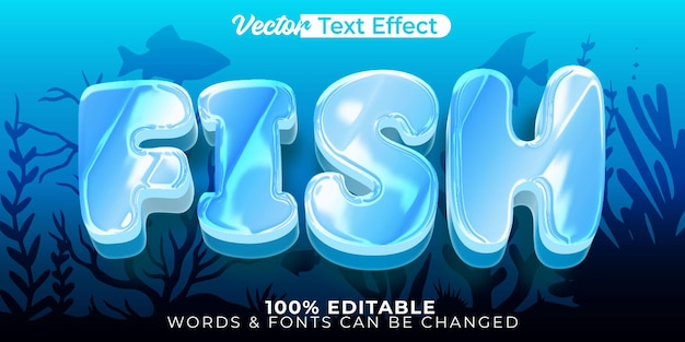 Efecto de texto vectorial de peces Alfabeto editable Animales marinos submarinos