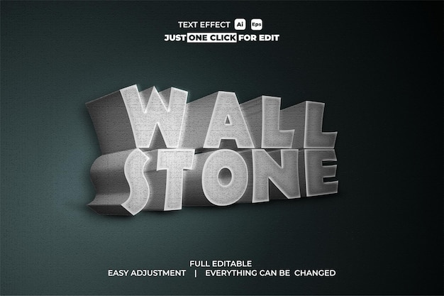 Vector efecto de texto vectorial de piedra de pared editable