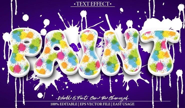 Vector efecto de texto vectorial de pintura editable alfabeto color pincel de colores