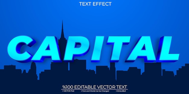 Efecto de texto vectorial de plantilla editable y escalable de Blue Capital