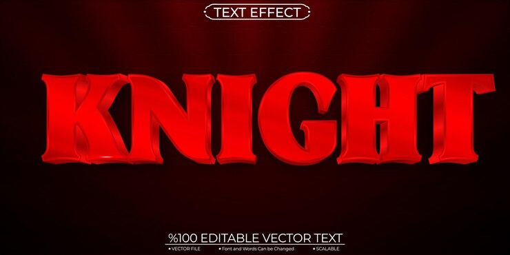 Vector efecto de texto vectorial de plantilla editable y escalable dark redn knight