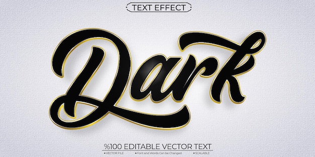 Efecto de texto vectorial de plantilla editable y escalable oscuro dorado y plateado
