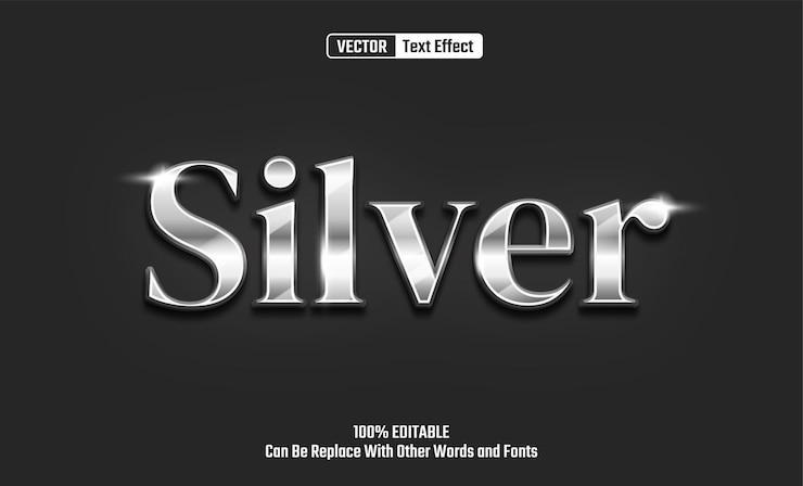 Vector efecto de texto vectorial plateado editable