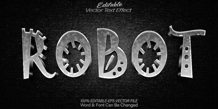 Vector efecto de texto vectorial robótico editable alfabeto gris tecnología cyborg futurista ai