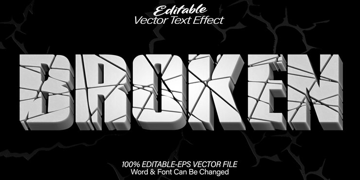 Vector efecto de texto vectorial roto editable alphabet crack crash break