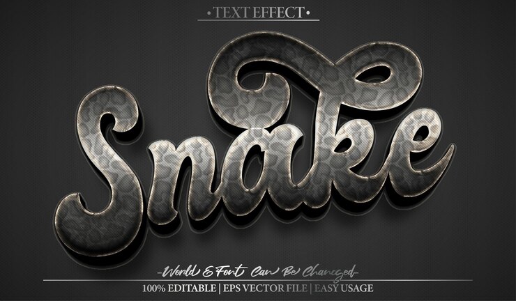 Vector efecto de texto vectorial de serpiente editable alfabeto verde reptil pitón víbora salvaje