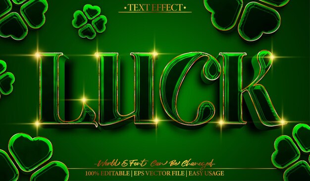 Efecto de texto vectorial de suerte Editable Alfabeto juego de casino póquer juego de azar ganar bonificación real tragamonedas verde