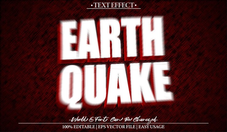 Vector efecto de texto vectorial de terremoto editable alfabeto rojo peligro de desastre riesgo de grieta