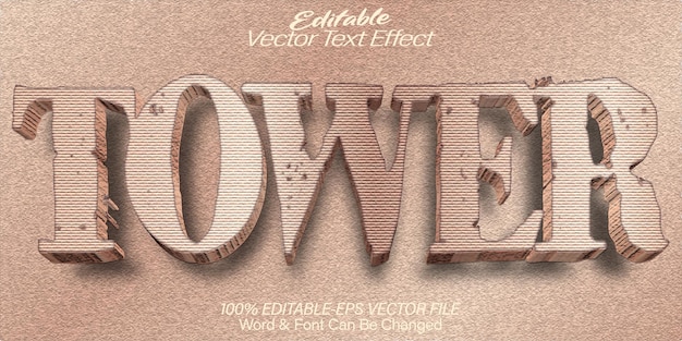 Efecto de texto vectorial de la torre Alfabeto editable Arquitectura de edificios elegantes