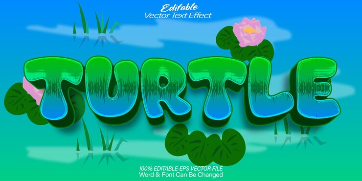 Vector efecto de texto vectorial de tortuga editable alfabeto zoológico de animales vida silvestre mascotas verde