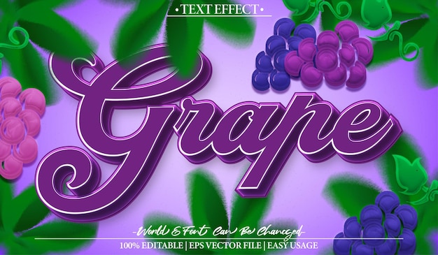 Efecto de texto vectorial de uva Editable Alfabeto Fruta púrpura Uva fresca Jugo maduro
