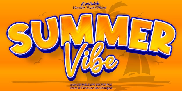 Efecto de texto vectorial de vibración de verano Editable alfabeto mar vacaciones sol