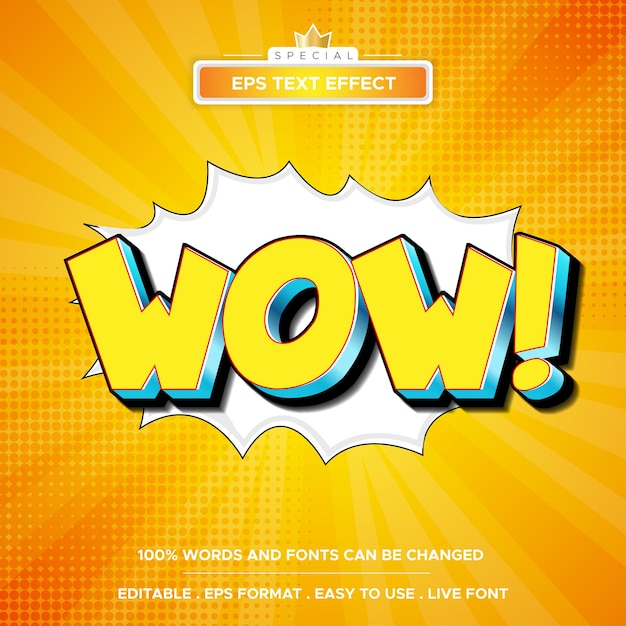 Efecto de texto vectorial wow cómico editable con diseño de estilo moderno
