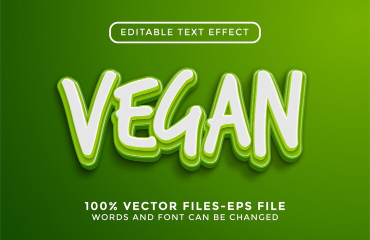 Vector efecto de texto vegano 3d. texto editable con vectores premium de estilo brillante