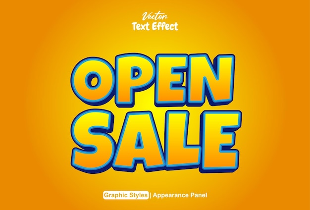 efecto de texto de venta abierta con estilo gráfico naranja y editable