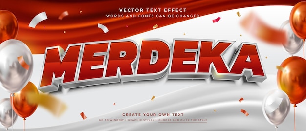 Efecto de texto de venta con descuento Merdeka en fondo rojo y blanco Estilo gráfico vectorial para Indonesia