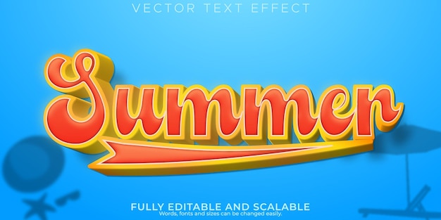 Vector efecto de texto de verano editable estilo de fuente soleado y de playa