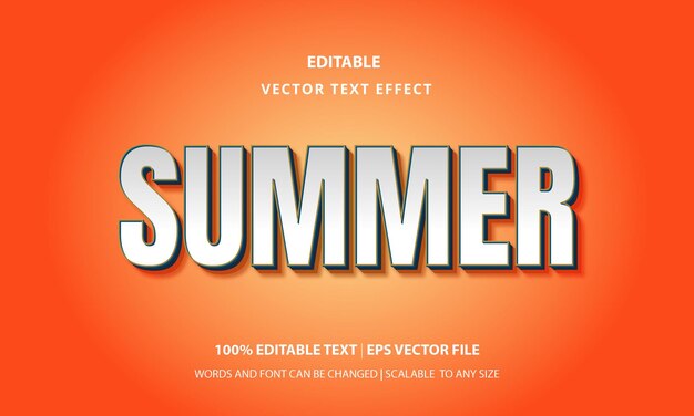 Efecto de texto de verano y efecto de texto de estilo 3d editable vector gratis