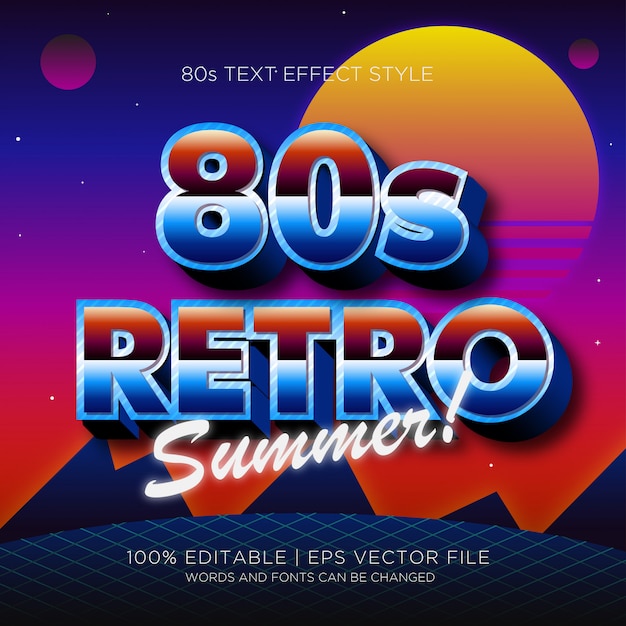 Vector efecto de texto de verano retro de los 80