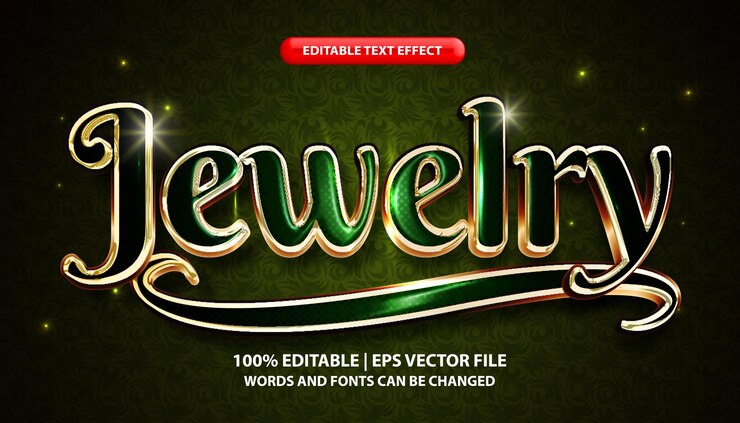 Vector un efecto de texto verde y dorado con un fondo verde y la palabra joyería en él.