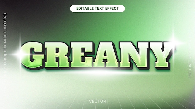 Efecto de texto verde editable Gradiente metálico cromado colorido Vector 3D Fondo abstracto granulado